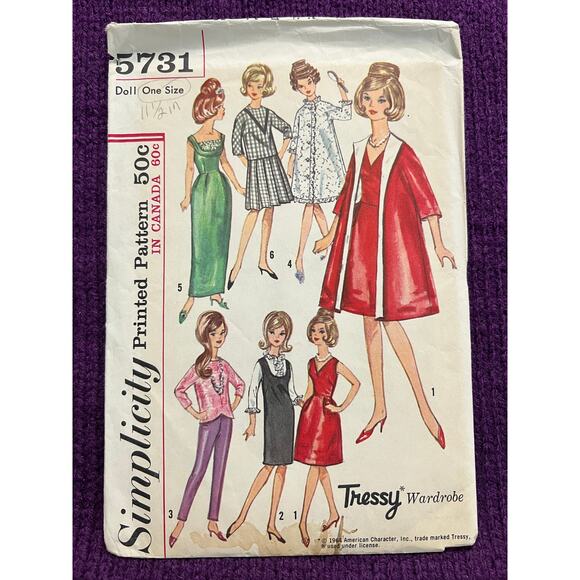 Simplicity 5731 pattern 11.5in doll barbie clothes 1960s - Picture 1 of 5